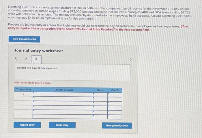 midsize manufacturer of lithium batteries. The company's payroll records for the November