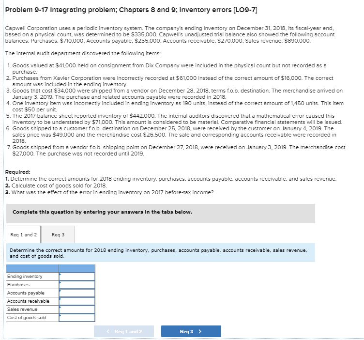  Problem 9-17 Integrating problem; Chapters 8 and 9; inventory errors [L09-7]