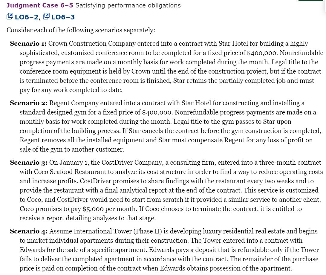  Judgment Case 6-5 Satisfying performance obligations L06-2, L06-3 Consider each of