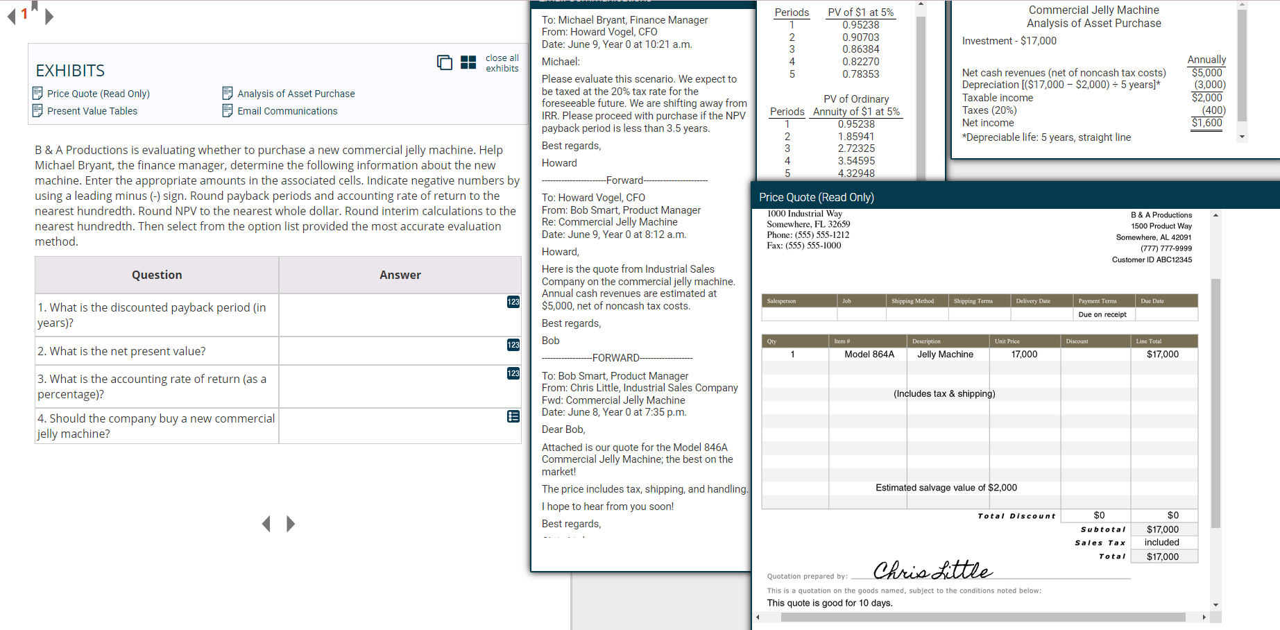  B \& A Productions is evaluating whether to purchase a new