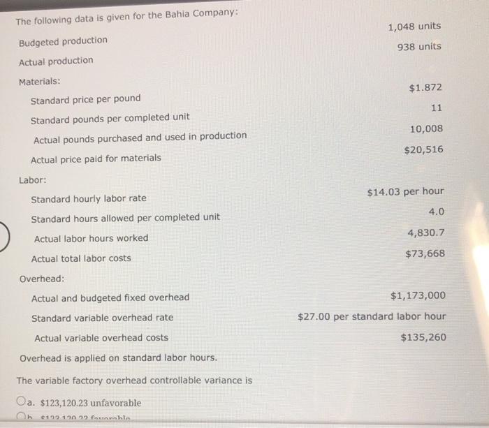  1,048 units 938 units The following data is given for the