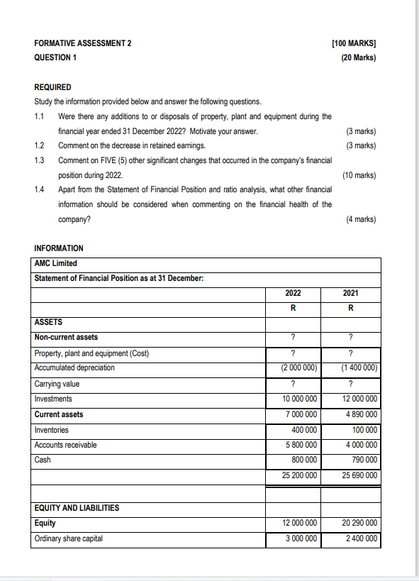 FORMATIVE ASSESSMENT 2 QUESTION 1 REQUIRED Study the information provided below