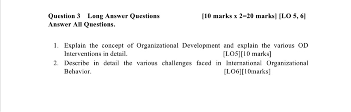  Question 3 Long Answer Questions Answer All Questions. [10 marks x