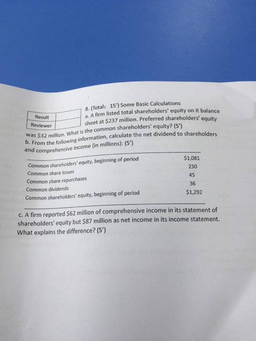  8. (Total: 15') Some Basic Calculations a. A firm listed total