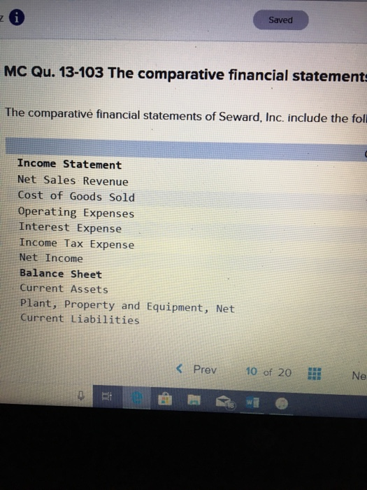  Saved MC Qu. 13-103 The comparative financial statement The comparative financial