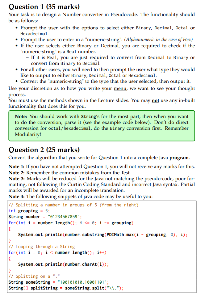  Basic JAVA programming language needs to be used. Both pseudocode and