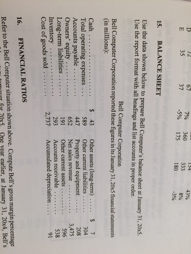 Please complete a balance sheet for the attched data 72 154 67