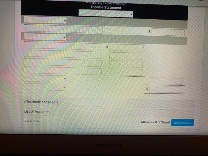  Sperm as company Income Statement $ $ e Textbook and Media