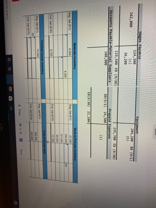 following T-accounts represent September activity. Required: Compute the missing amounts indicated by