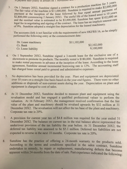 dealt with in the financial statements. Show your calculations if applicable. Sunshine