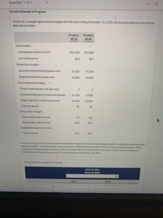  Question 1 of 2 > - / 1 III Current Attempt