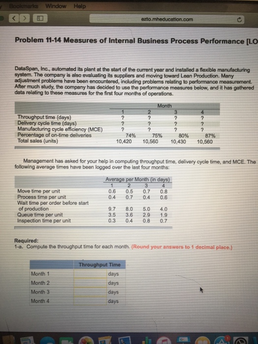  Window Help Problem 11-14 Measures of Internal Business Process Performance [Lo