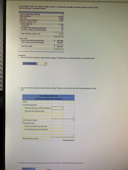  Chuck Wagon Grills, Inc., makes a single product - a handmade