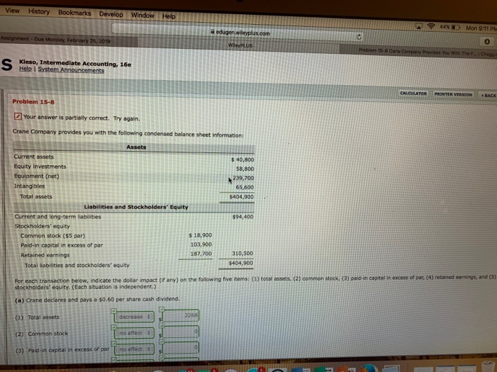  44% Mon 9:11 p Problem 15-8 Your answer is partially correct.