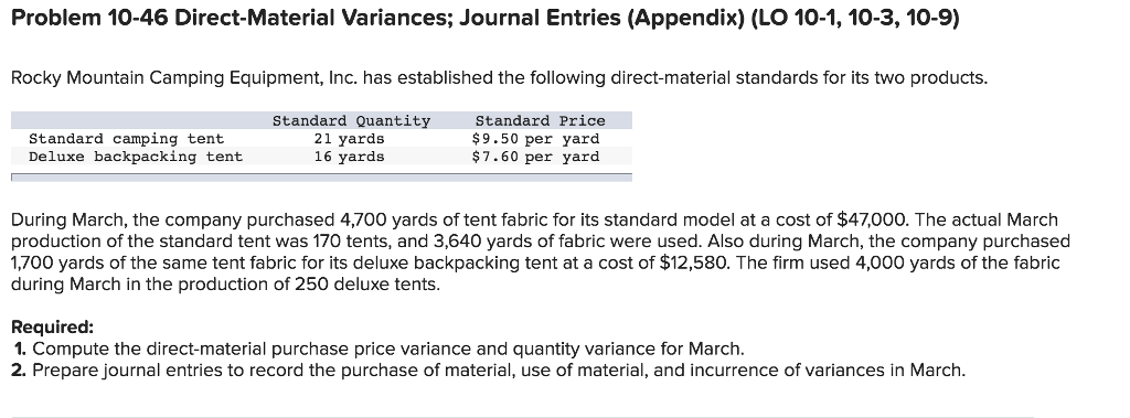 Problem 10-46 Direct-Material variances; Journal Entries (Appendix) (LO 10-1, 10-3, 10-9)