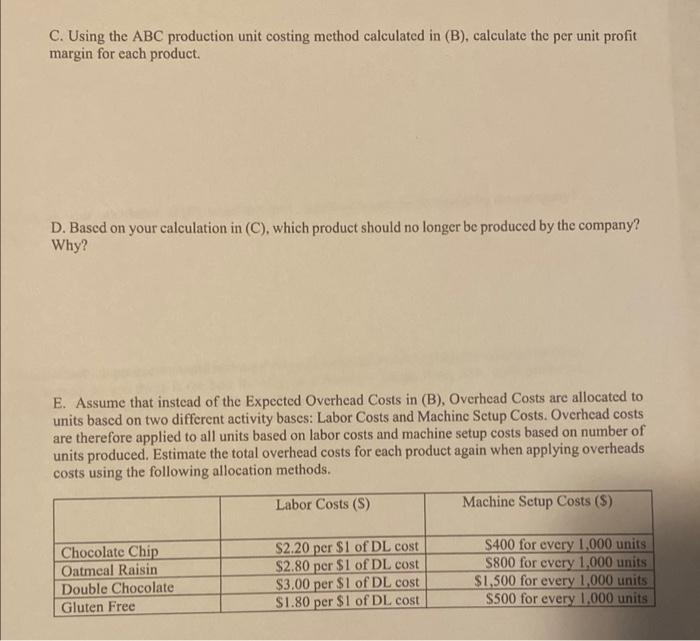 the per unit costs for each product again when applying these new