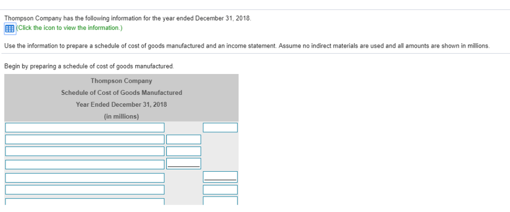 Other information: Sales Revenue Selling and Administrative Expenses Direct Labor Manufacturing Overhead;