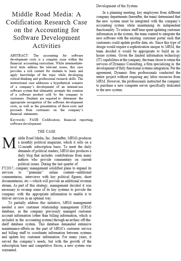 Read the Accounting for Software Development Activities Case Study (link below). After