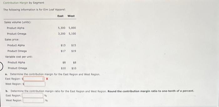  Contribution Margin by Segment The following information is for Eim Leaf
