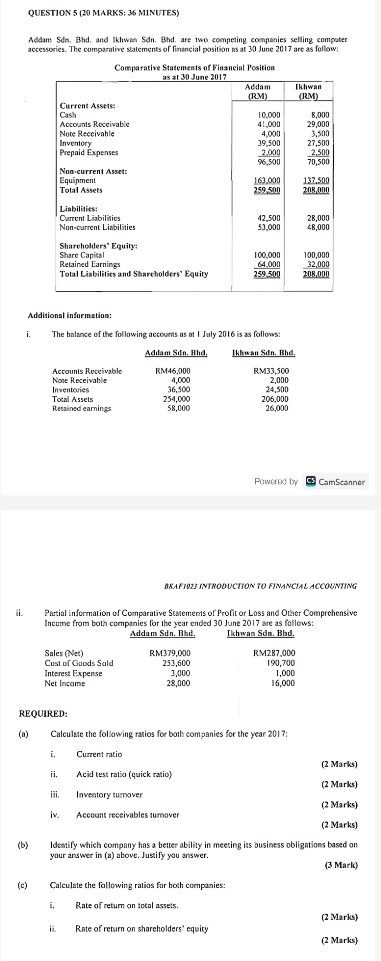  please help all question QUESTION 5 (20 MARKS: 36 MINUTES) Addam