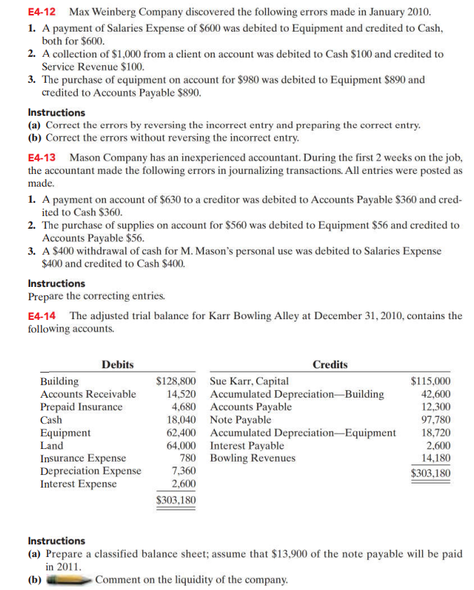 Please Solve These Questions From E4-12 to E4-14 E4-12 Max Weinberg