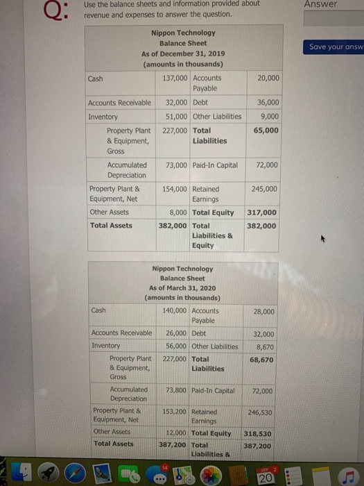  Answer Q: Use the balance sheets and information provided about revenue