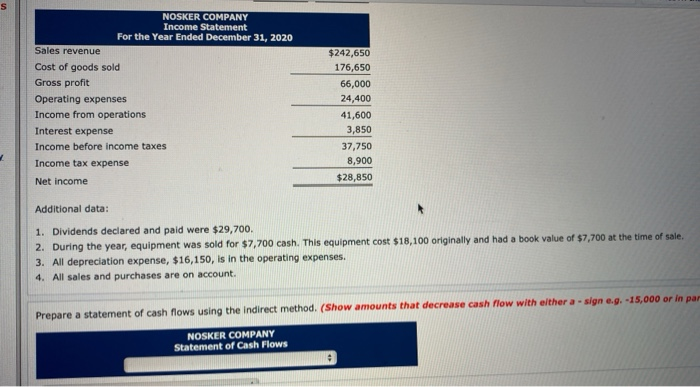 The following are the financial statements of Nosker Company. 2019 NOSKER COMPANY