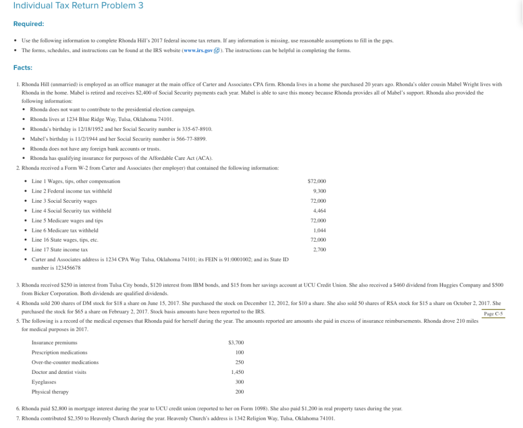 Hello I need someone to complete a 2017 Tax Return based on