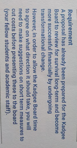 document "Kadgee Clothing - Scenario and requirement" Answer the question under the