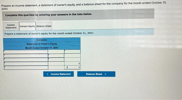 the month ended October 31,201. Complete this question by entering your answers