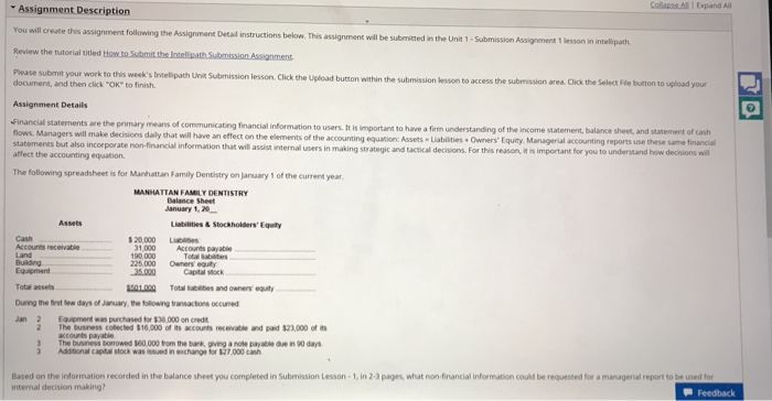  Collapse AE 1 Expand A Assignment Description You will create this