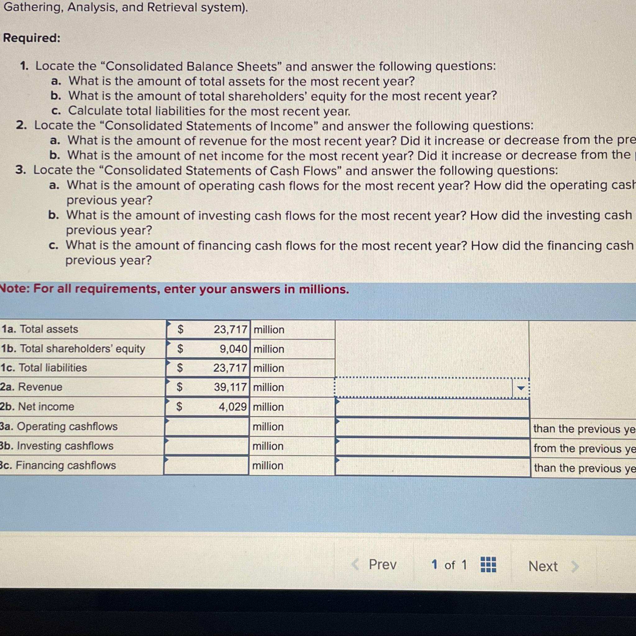  Gathering, Analysis, and Retrieval system). Required: Locate the "Consolidated Balance Sheets"