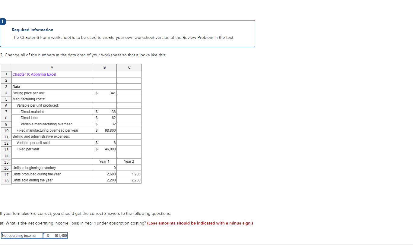  Required information The Chapter 6 Form worksheet is to be used