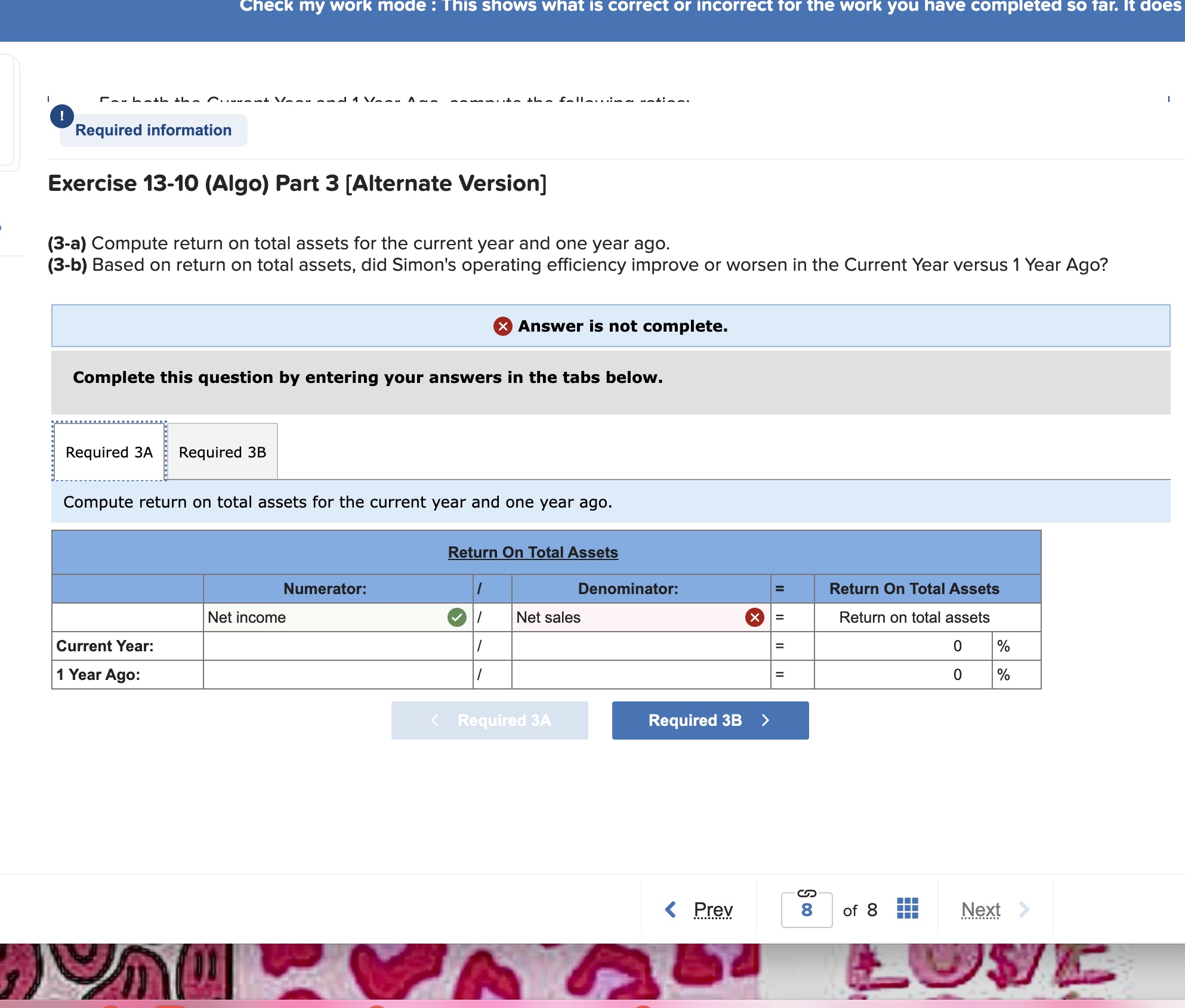  Exercise 13-10 (Algo) Part 3 [Alternate Version] (3-a) Compute return on