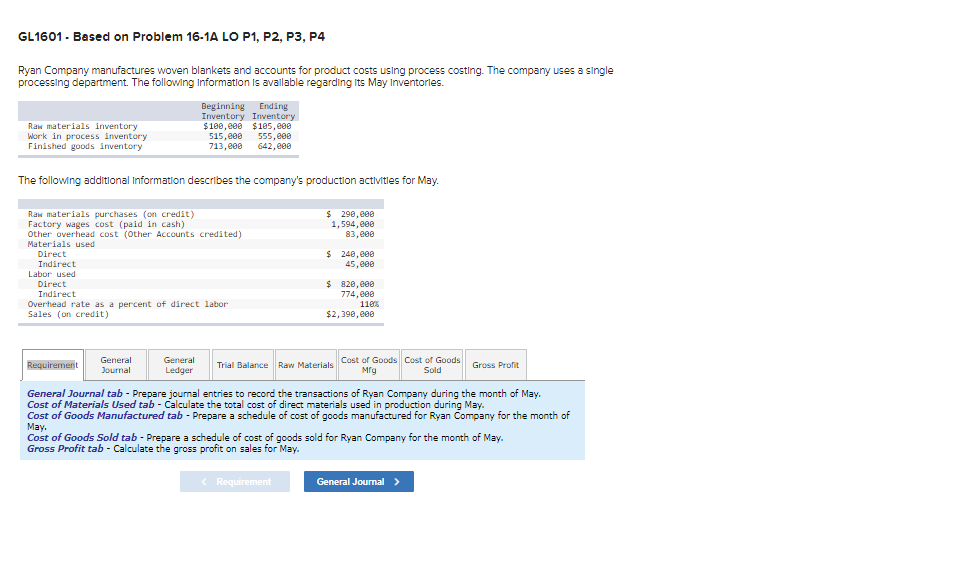 GL1601 - Based on Problem 16-1A LO P1, P2, P3, P4