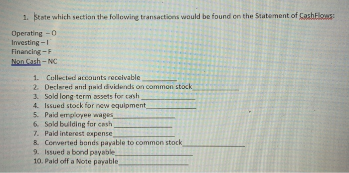  state which section the following transactions would be found on the