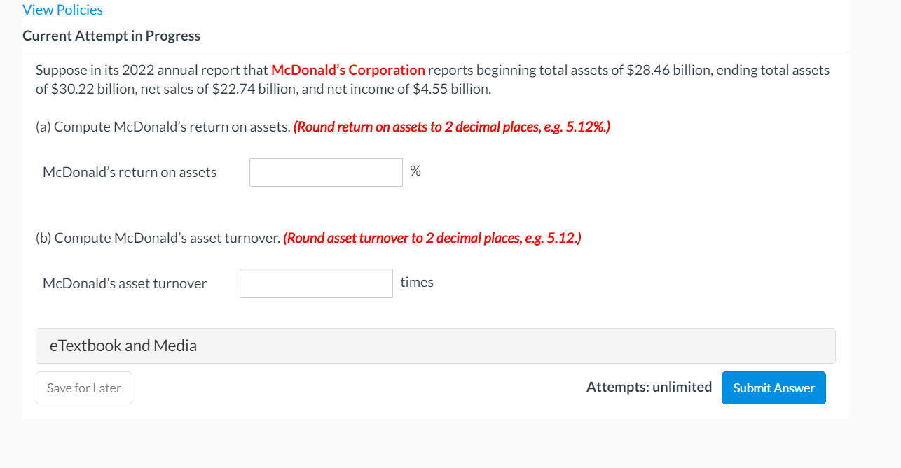  View Policies Current Attempt in Progress Suppose in its 2022 annual