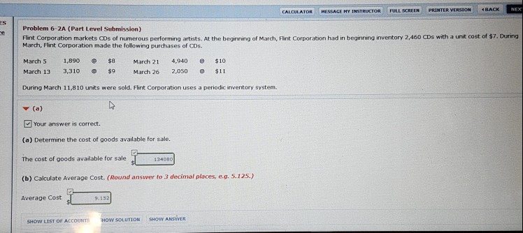  HESSAGE HY INSTRUCTOR FULL SCREEN PRINTER VERSION BACK CALCULATOR Problem 6-2A