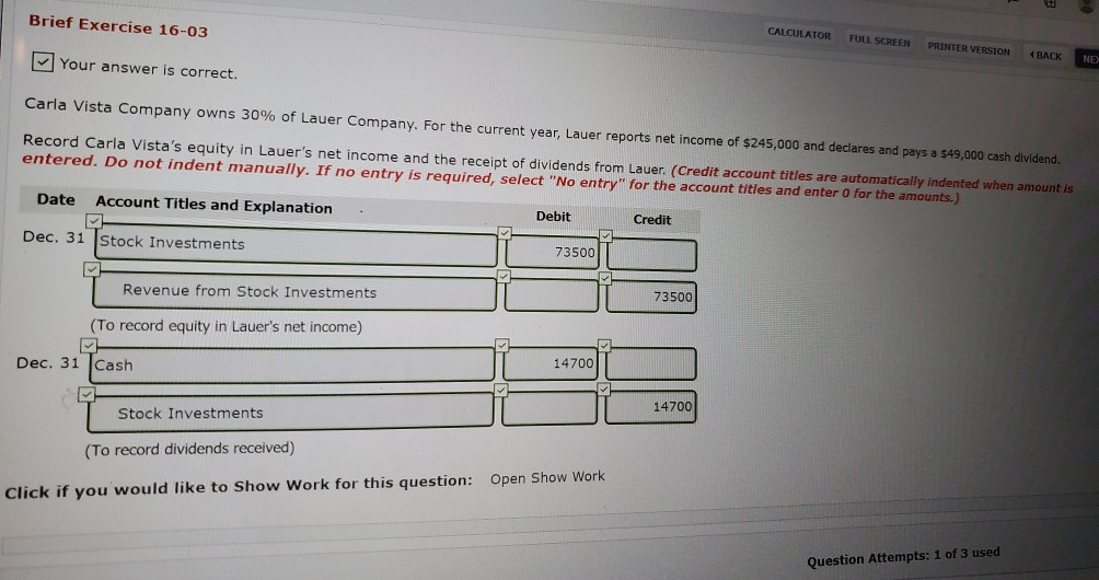 Brief Exercise 16-03 CALCULATOR FULL SCREEN PRINTER VERSION BACK NE Your
