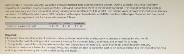  Superior Micro Products uses the weighted average method in its process