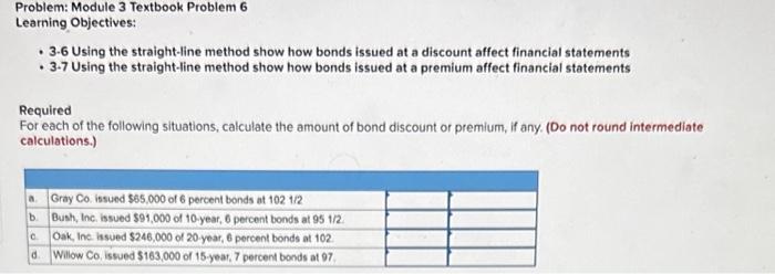  Problem: Module 3 Textbook Problem 6 Learning Objectives: - 3-6 Using