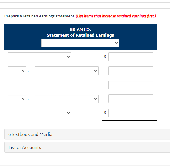 preceding the number e.g. -45 or parentheses e.g. (45).) BRIAN CO. Income