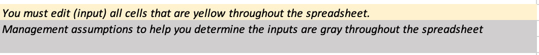  You must edit (input) all cells that are yellow throughout the