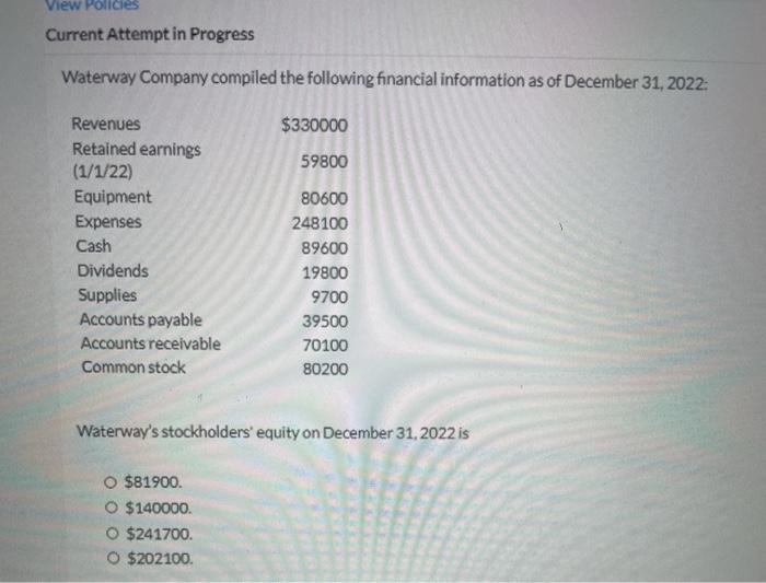  View Policies Current Attempt in Progress Waterway Company compiled the following