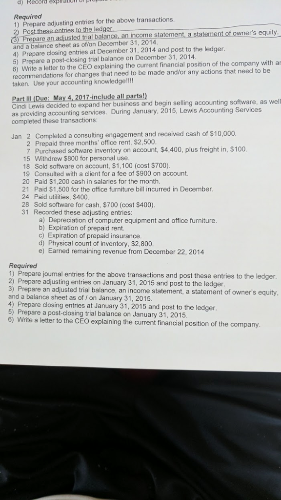How do I do part III requiremennts 1-5 Required 1) prepare adjusting
