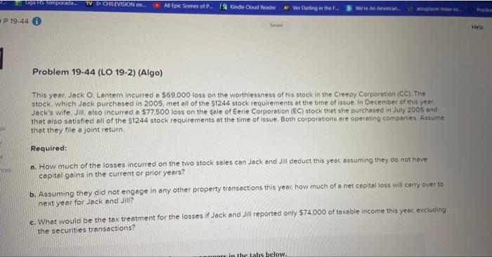  Problem 19-44 (LO 19-2) (Algo) This year. Jack O. Lantern incurred