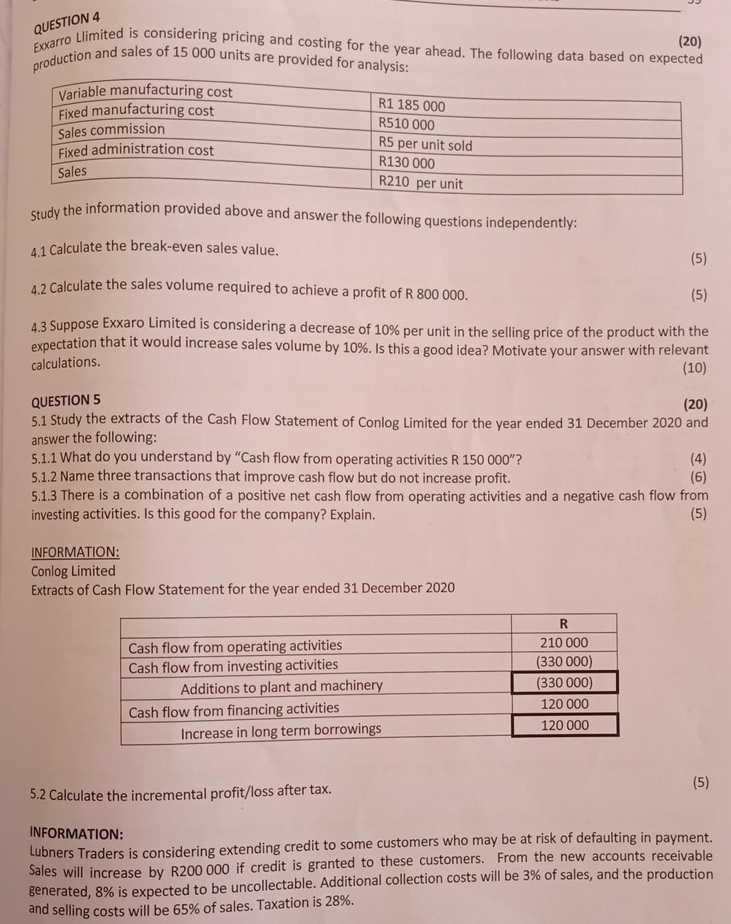  please help with solutions to Q4 & Q5 QUESTION 4 Exxarro