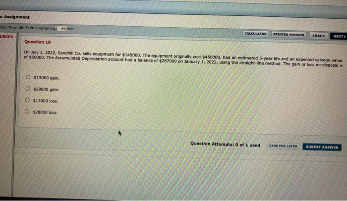  n Assignment Scart Time: 08:03 PM / Remaining: 44 min CALCULATOR