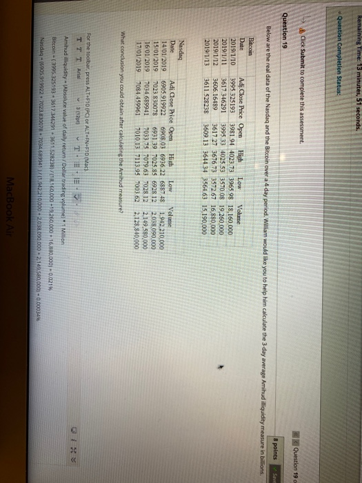  Remaining Time: 13 minutes, 51 seconds Question Completion Status: 4 Click