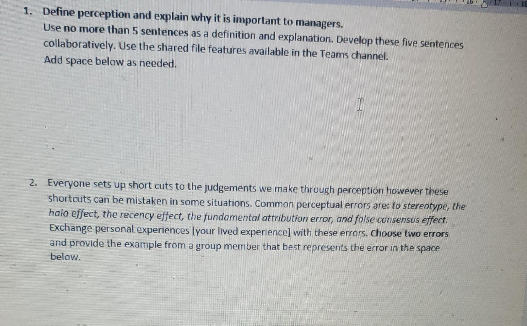 Define perception and explain why it is important to managers. Use